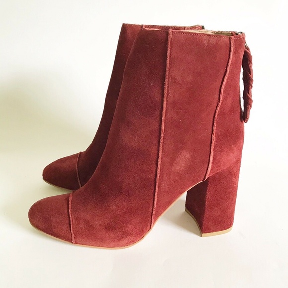 Able Local + Global Perez Suede Mod Retro Chunky Heel Zip Back Booties Boots - Picture 5 of 10